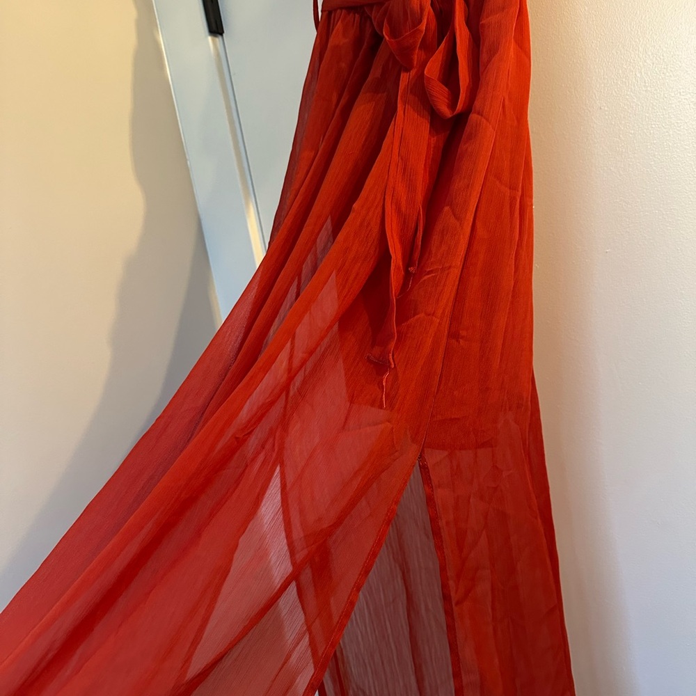 Elegant Burnt Orange Strapless Maxi Dress - Picture 3 of 6